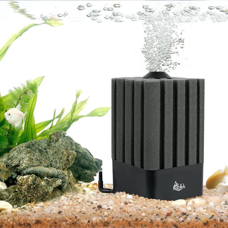 AQQA Aquarium Sponge Filter Submersible Fish Tank Filter Ultra Quiet Aeration Bio Sponge Corner Filter for Breeding Fry Betta Shrimp Fish Tank (Small for 5-20 Gallon) - Image 1